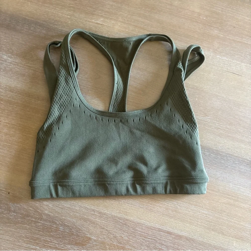 Fabletics Sculptknit Low Impact Sports Bra, Small Olive